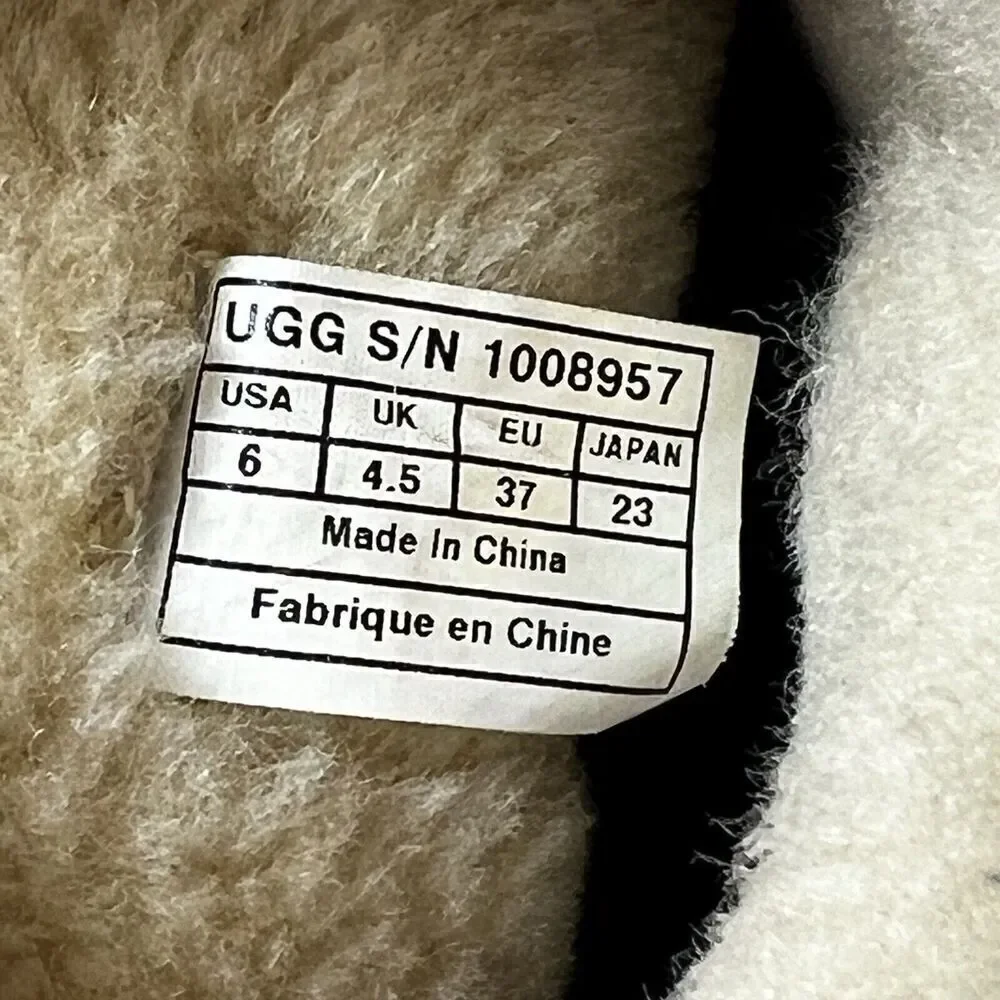 UGG I heart UGG Beige Suede Short Glitter Bow Boots Faux Fur Womens Sz 6 Pull On